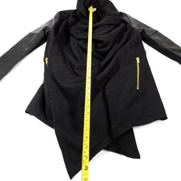 HELMUT LANG‎ 100% Sheepskin Leather Wool Draped Biker Jacket Luxury Small Black - Picture 5 of 12